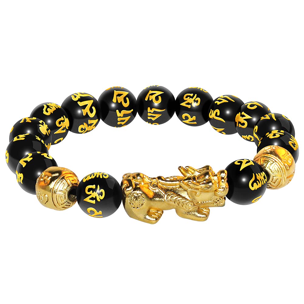 Katomi Black Feng Shui Bead Bracelet Chinese Pi Xiu Bracelet Obsidian Wealth Bracelet with Hand Carved Amulet for Good Luck Wealth, Advent Calendar