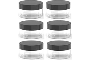 BALLHULL 2oz Plastic Cosmetic Jars Leak Proof Clear Container with Black Lid for Cream, Lotion, Powder, ointment, Beauty Products etc, 6 Pcs.