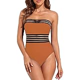 Hilor Women's Strapless One Piece Swimsuits Tummy Control Swimwear Halter Slimming Bathing Suits Monokini