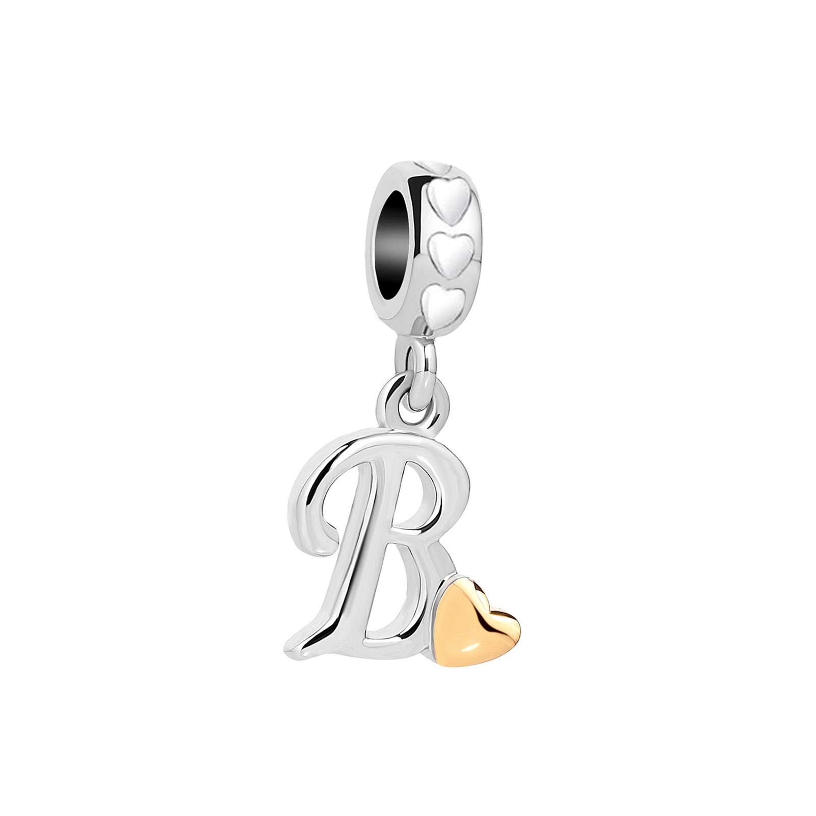 B Letter Initial Name Alphabet Love Heart Pendant Charm fit Pandora Charms Bracelets Birthday Jewellery Gift for Women Crystal Clear CZ