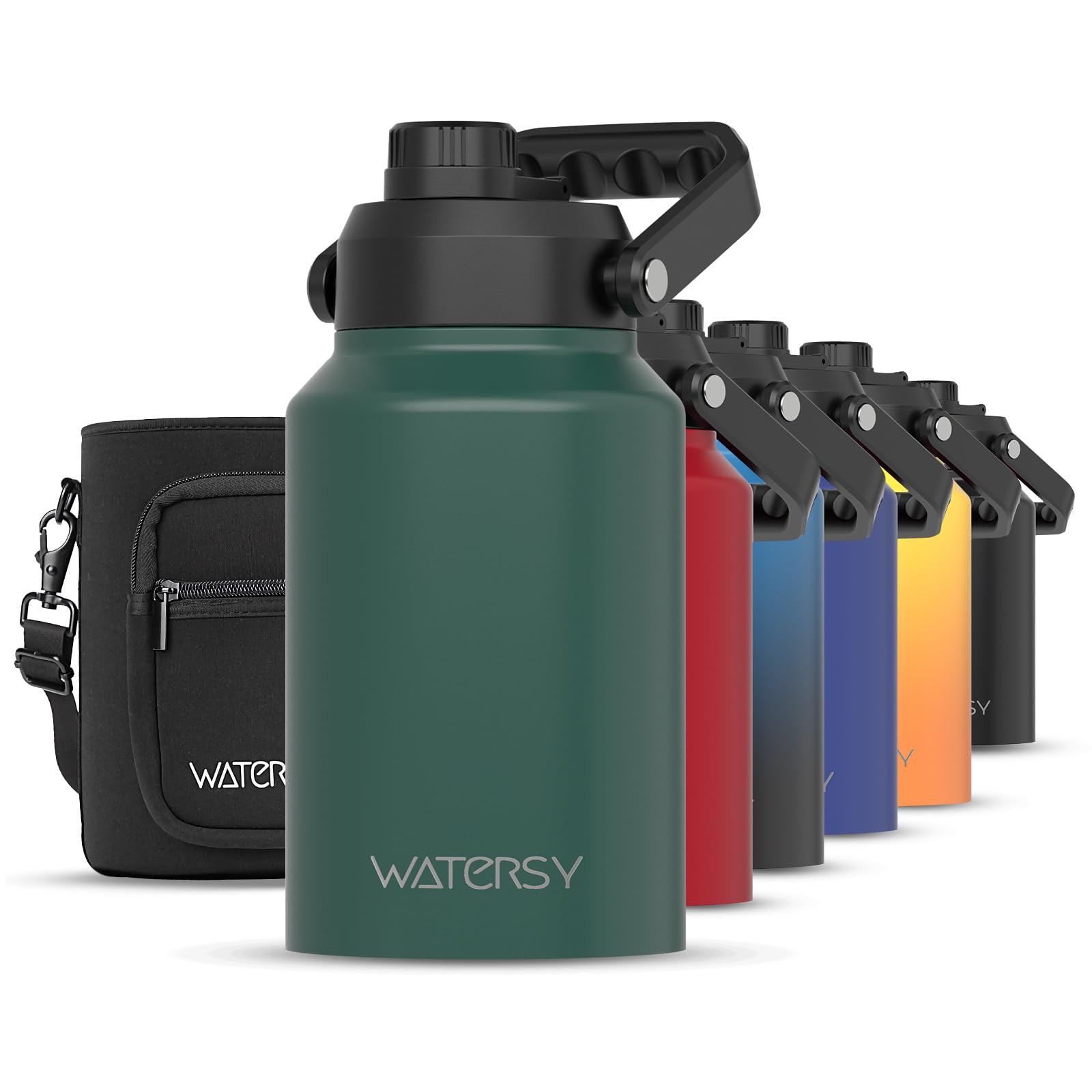 Photo 1 of WATERSY Half Gallon Water Bottle Insulated(Cold for 48 Hrs),BPA Free&Leak Proof,64oz Stainless Steel Water Jug/Flask,Big thermo,Large Water Bottle with Handle for Gym,Hiking,Camping,Dark Green