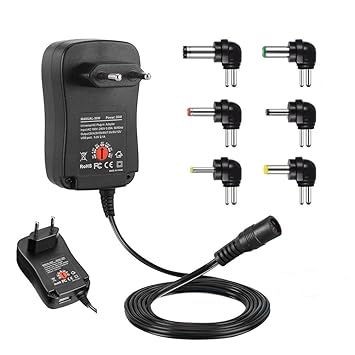 12W Universal Charger AC/DC Adapter Switching Power Supply with 6 Selectable Adapter Plugs, Suitable for 3 V to 12 V Device