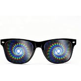 GloFX Black Frame Spiral Diffraction Glasses &ndash; Laser Etched for Hypnotic Spiral Light Effects, Flexible &amp; Durable for Raves &amp; Festivals