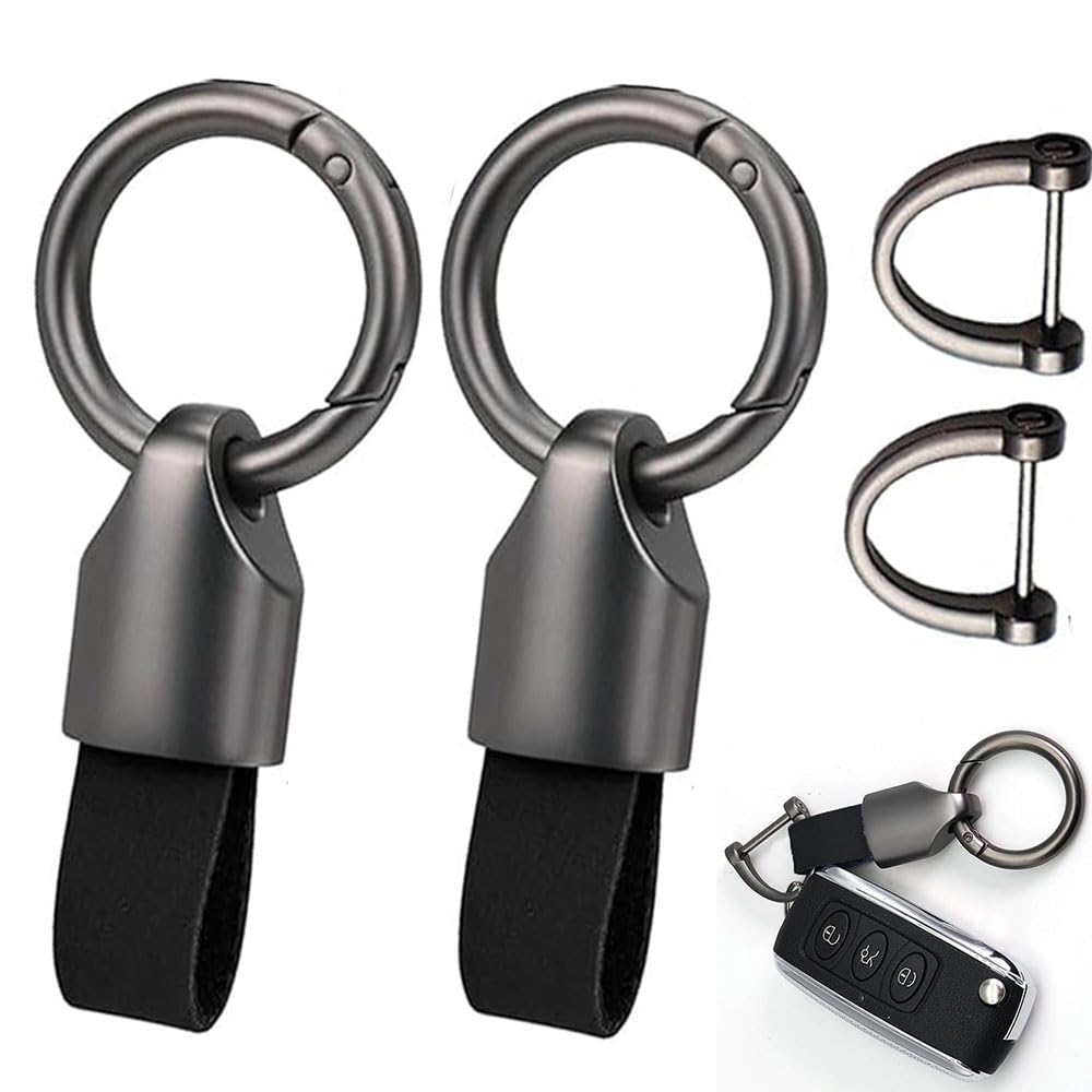 Photo 1 of Imeisuit Car Key Chain Clip - Multifunctional Leather Key Fob Keychain Key Fob Holder with Keyrings Zinc Alloy Buckle and D-Ring (Black -2pcs)