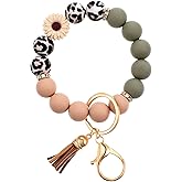 Wanmu Silicone Beaded Bangle Keychain Key Ring Wristlet Bracelet Car Key Chain Holder for Women Girls