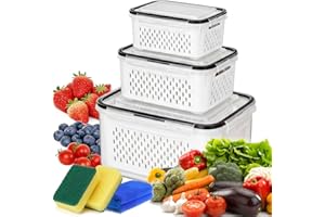 4 In 1 Food Storage Container, Fruit Storage Containers for Fridge, Produce Saver Containers, Refrigerator Fruit Washing Bowl