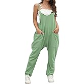 OUFEIYA Womens Casual Sleeveless Adjustable Strap Loose Solid Jumpsuits Baggy Stretchy Long Pant Romper Overalls with Pockets