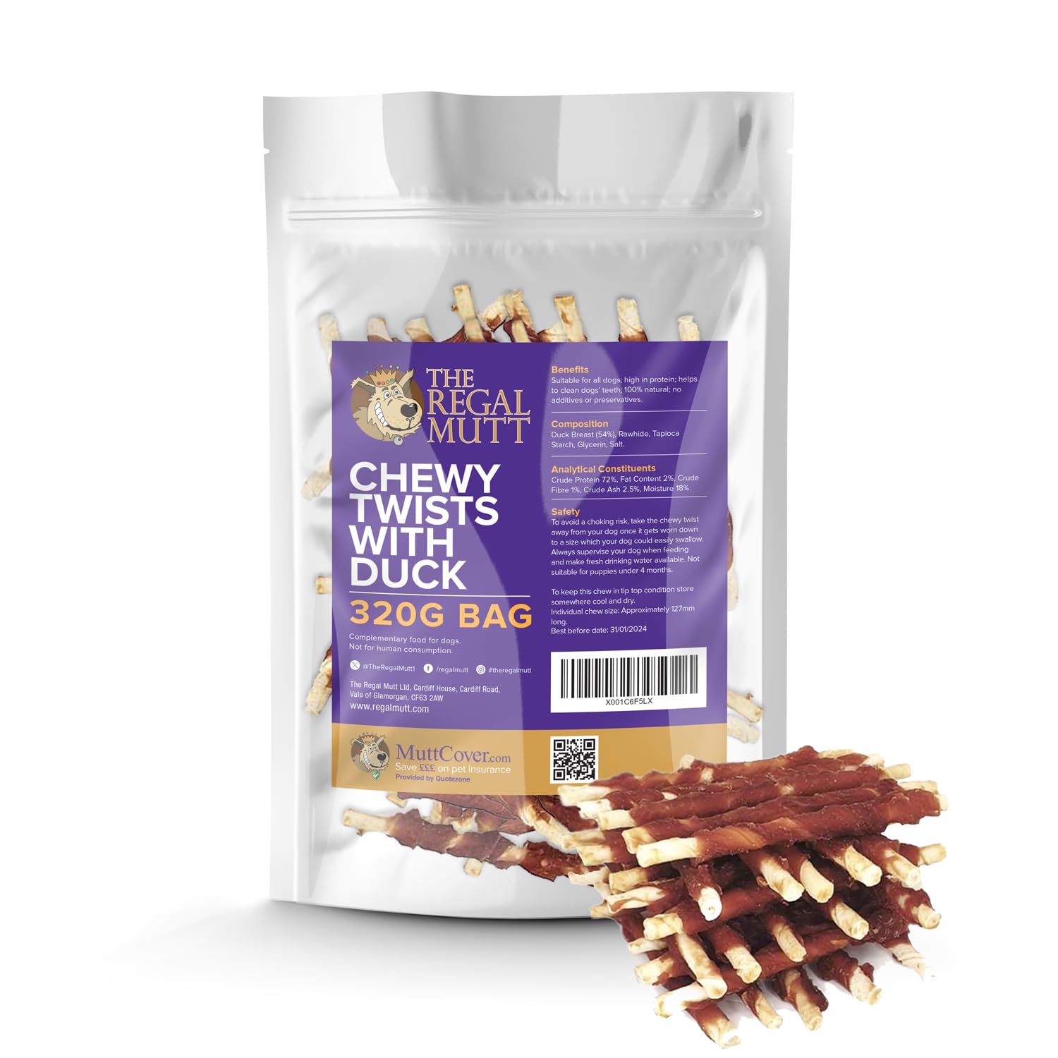 The Regal Mutt - Chewy Twists with Duck - 320g Bag — image 1