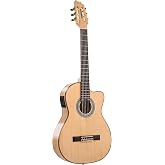 SONICAKE 39" Acoustic Electric Crossover Guitar, Nylon String, Natural | Solid spruce top cutaway classical guitarra, Built-in tuner, pickup &amp; amp, Ideal for beginners, practice and performance