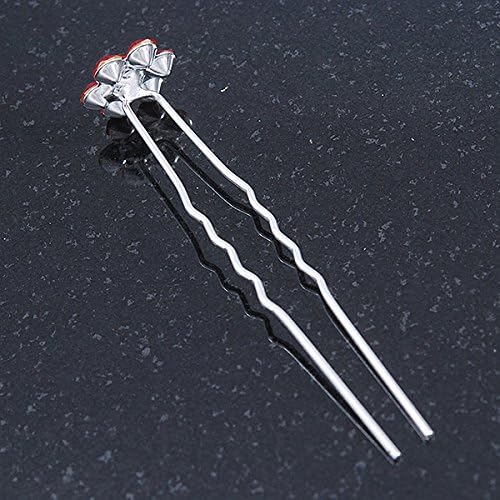 Bridal/Wedding/Prom/Party Set Of 6 Red Austrian Crystal Daisy Flower Hair Pins In Silver Tone, silver, red - Image 5