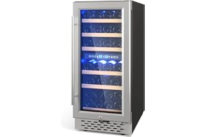 GarveeLife 15 in Built In Wine Cooler Fridge - 30 Bottles Wine Refrigerator Glass Door - 40-65Â°F Dual Zone Wine Fridge with Led Light and Lock - Bar, Bedroom, Kitchen, Livingroom,Under Counter