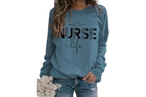 BOFUPAGO Nurse Sweatshirt for Women, Womens Crewneck Long Sleeve Tops with Nurse Life Letter Graphic Printed Nurse Shirts