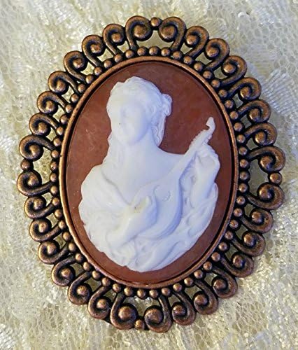 Carnelian and White Lady with Lute Cameo Brooch Resin