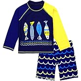 Boys Two Piece Rash Guard Swimsuits Kids Long Sleeve Sunsuit Swimwear Sets