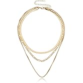 QINHE Gold Layered Necklaces for Women, Gold Plated Dainty Gold Chain Choker Necklace Stack, Herringbone Gold Necklaces Set 02
