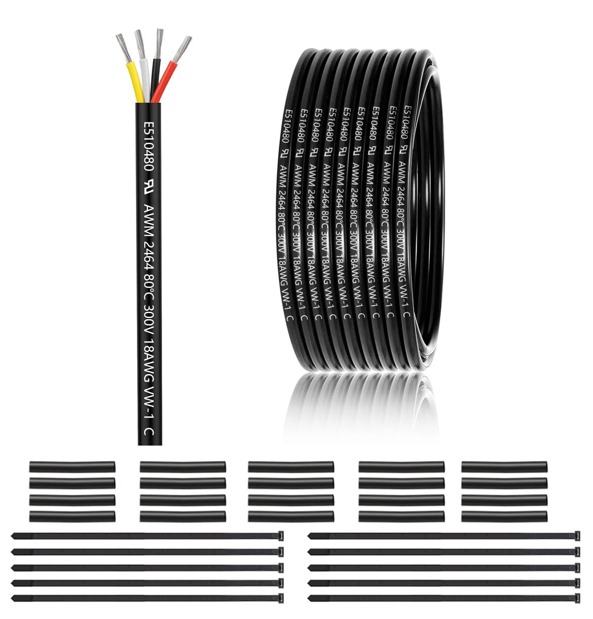 Photo 1 of 18 Gauge 4 Conductor Electrical Wire 50FT, UL 2464 18 AWG 4 Wire Cable Tinned Copper PVC Stranded 18/4 Core Wire for LED Lighting, Outdoor Low Voltage Extension Cable, Automotive etc.