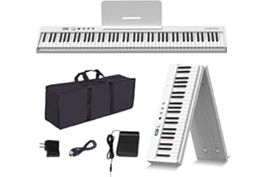 KONIX Folding Piano Keyboard, 88 Key Full Size Semi Weighted Foldable Keyboard Piano, Portable Bluetooth Electric Piano with Sheet Music Stand, Sustain Pedal and Piano Bag, White