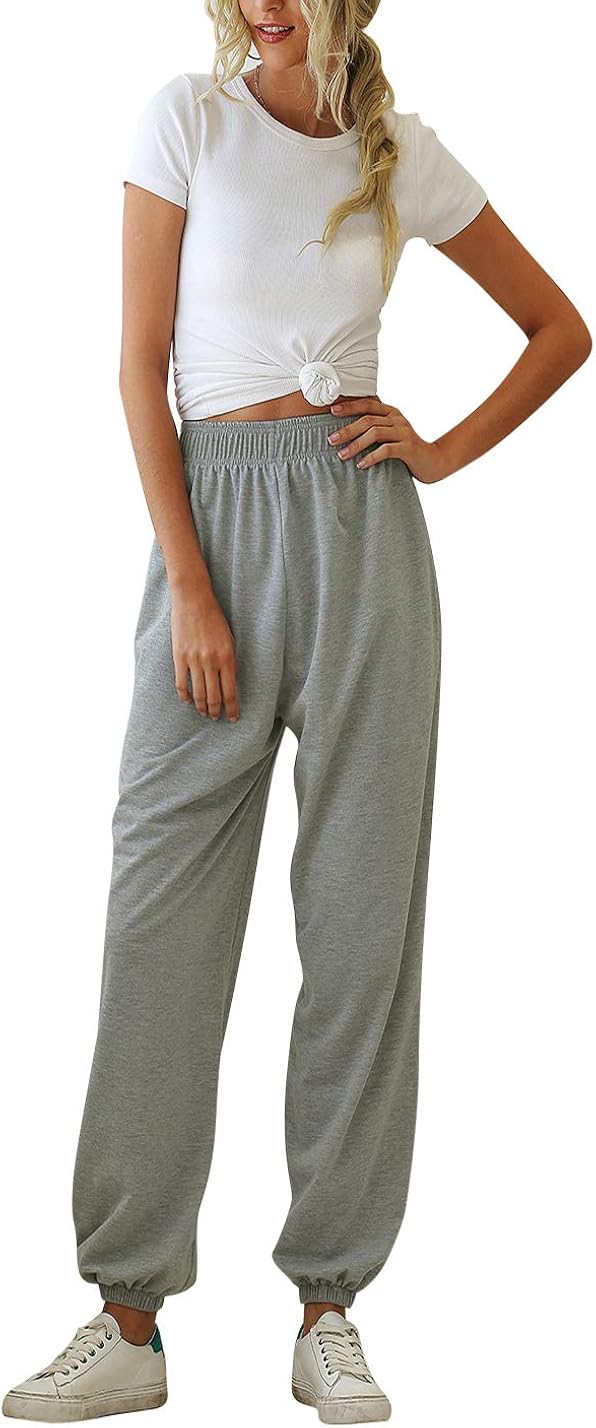 Womens High Waist Sweatpants Workout Joggers Pants Yoga Lounge Active Pants with Pockets: Clothing