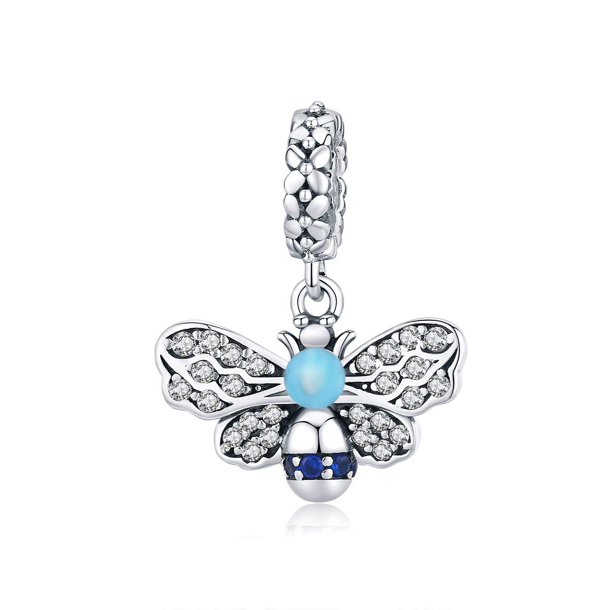 Insert Series Genuine 925 Sterling Silver Blue Enamel Bee Pendant Charm for Bracelet or Necklace Fine Jewellery