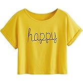 SweatyRocks Women's Tie Dye Crop Tops Crewneck Short Sleeve Letter Print T Shirt Streetwear