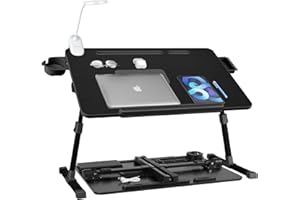 iXTRA Laptop Lap Desk with Cooling Fan - Adjustable Bed Desk with Light, Bed Table with Cup Holder&Phone Holder - Storage Dra