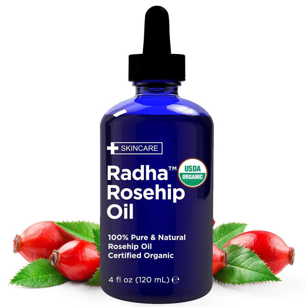 Radha Beauty - Rosehip Oil USDA Certified Organic 120mL with Natural Moisturising for Face, Hair, Skin & Nails, Wrinkles, Dry Spots