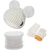 Kids Winter Beanie Scarf Gloves Set with 2 Pompom - Thermal Thick Fleece Lined Hat, Neck Warmer & Mittens for 1-10 Boys Girls