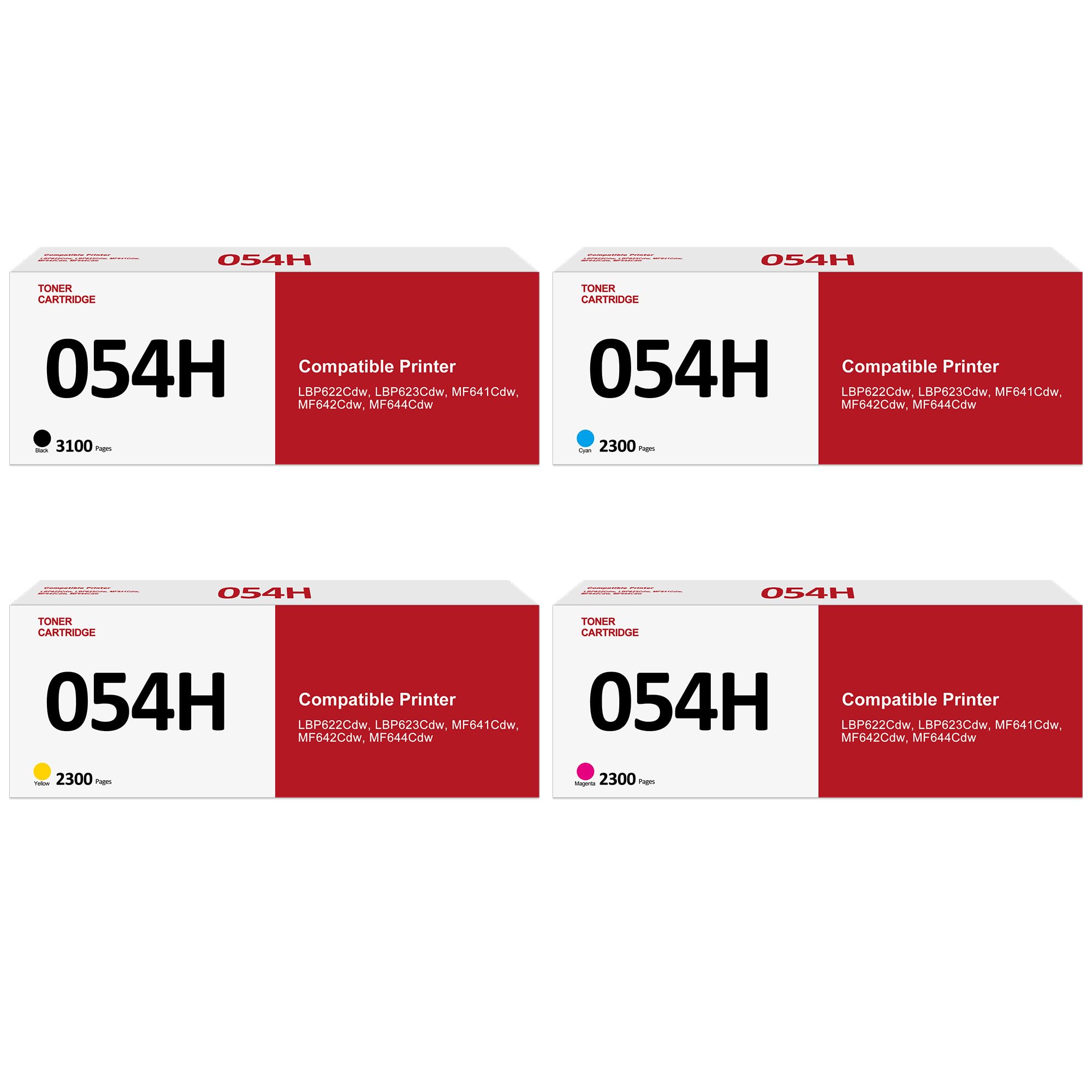 Photo 1 of 054 H 4-Color High Yield Toner Cartridge Set Replacement for Canon 054 Toner Cartridge Set Compatible with Color ImageClass LBP622Cdw, LBP623Cdw, MF641Cdw, MF642Cdw, MF644Cdw (1B 1C 1M 1Y, 4 Pack)