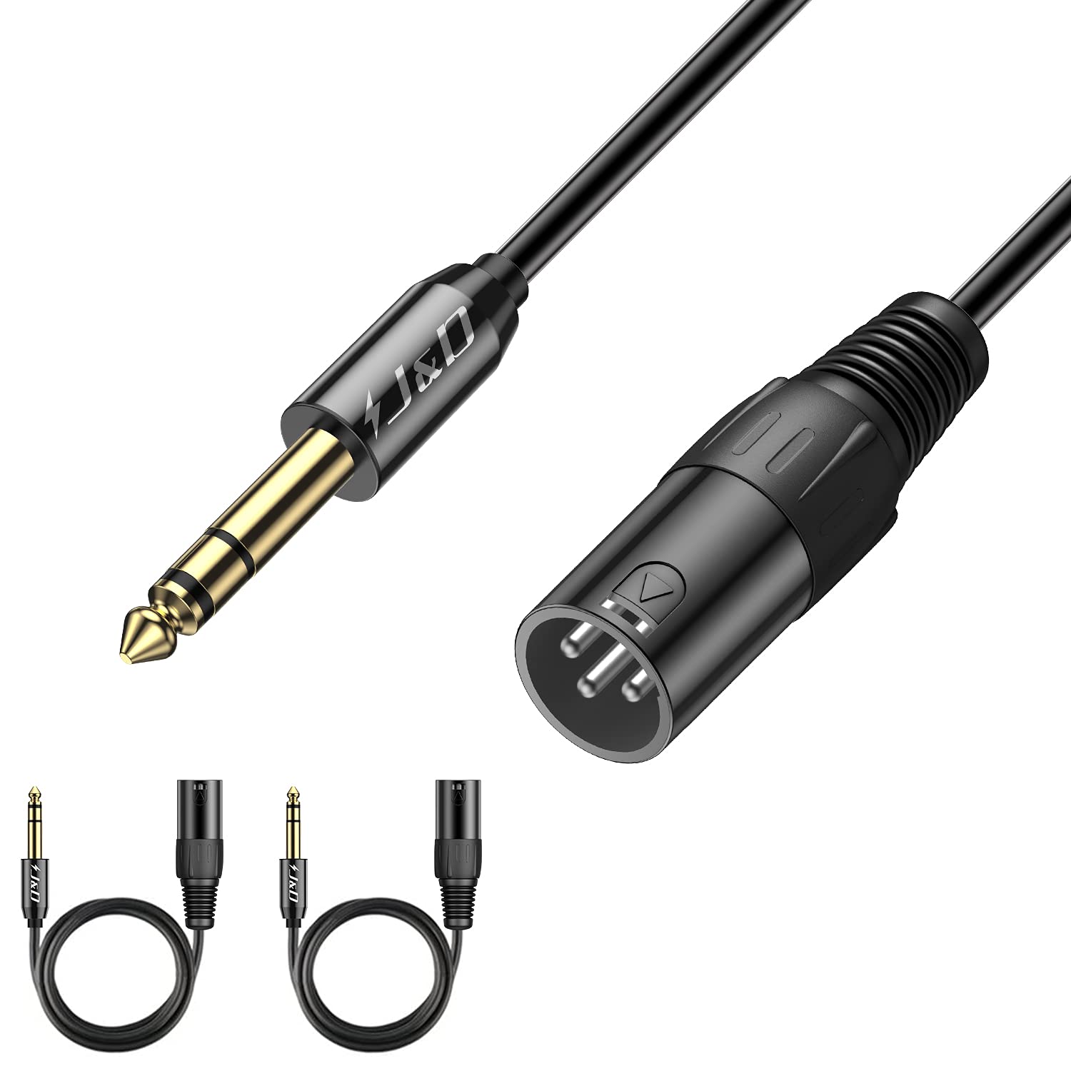 J&D XLR to Jack Audio Cable, Balanced 6.35mm 1/4" TRS to XLR Male Lead for Speakers, Mixer, Audio Sound Consoles, Power Amplifier - 2.7 m(2 Pack)