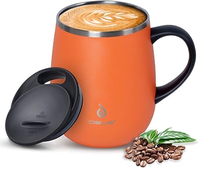 Ideus 470ml Double Wall Stainless Steel Coffee Mug Orange