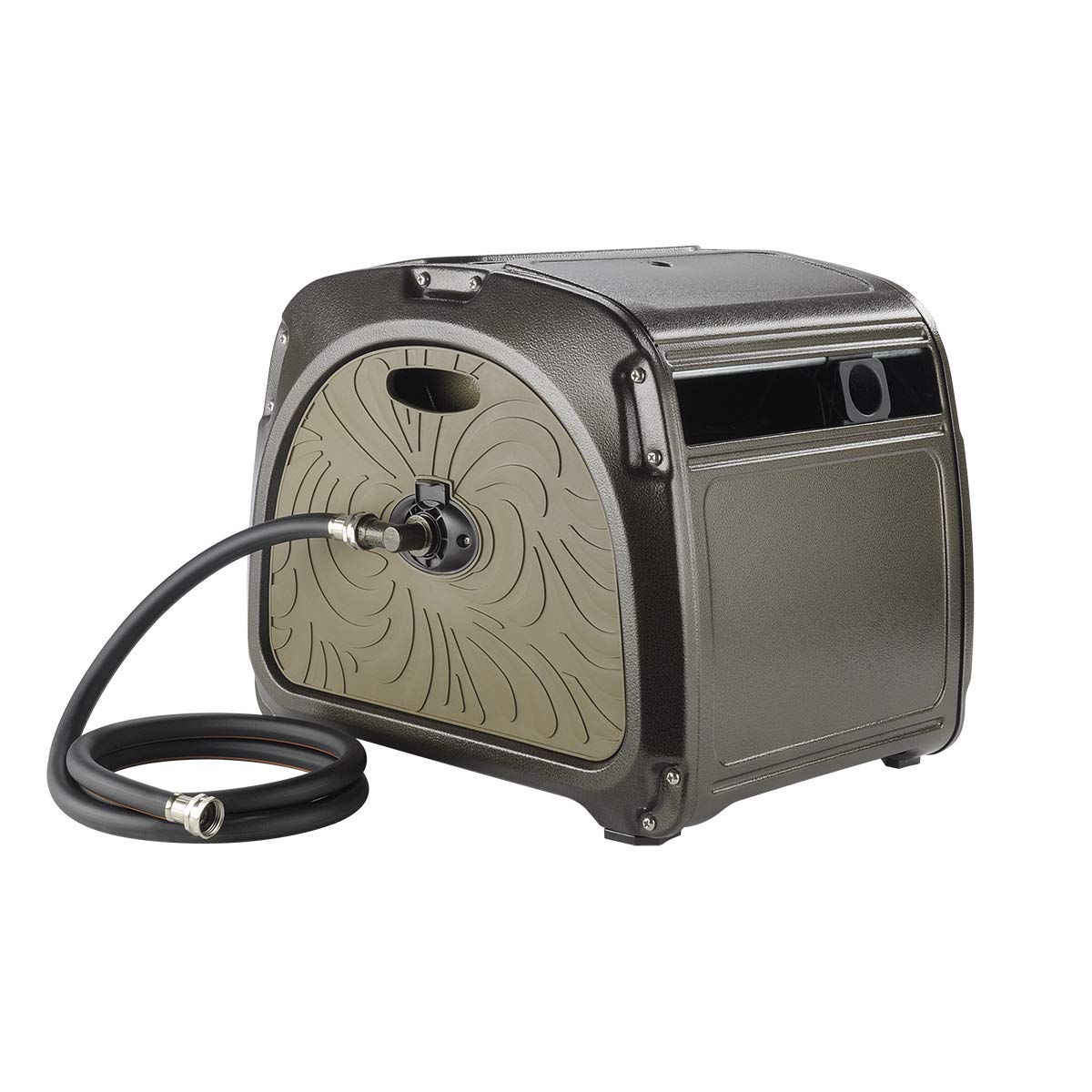 Giraffe Metal Hose Reel, Durable Hideaway Garden Hose Cabinet with Crank Handle, 130ft Hose Capacity/Auto-Track System/Decorative