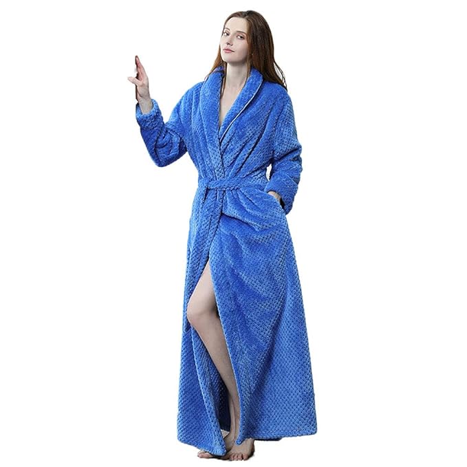 Warm Women Flannel Ankle Length Sleepwear Shawl Collar