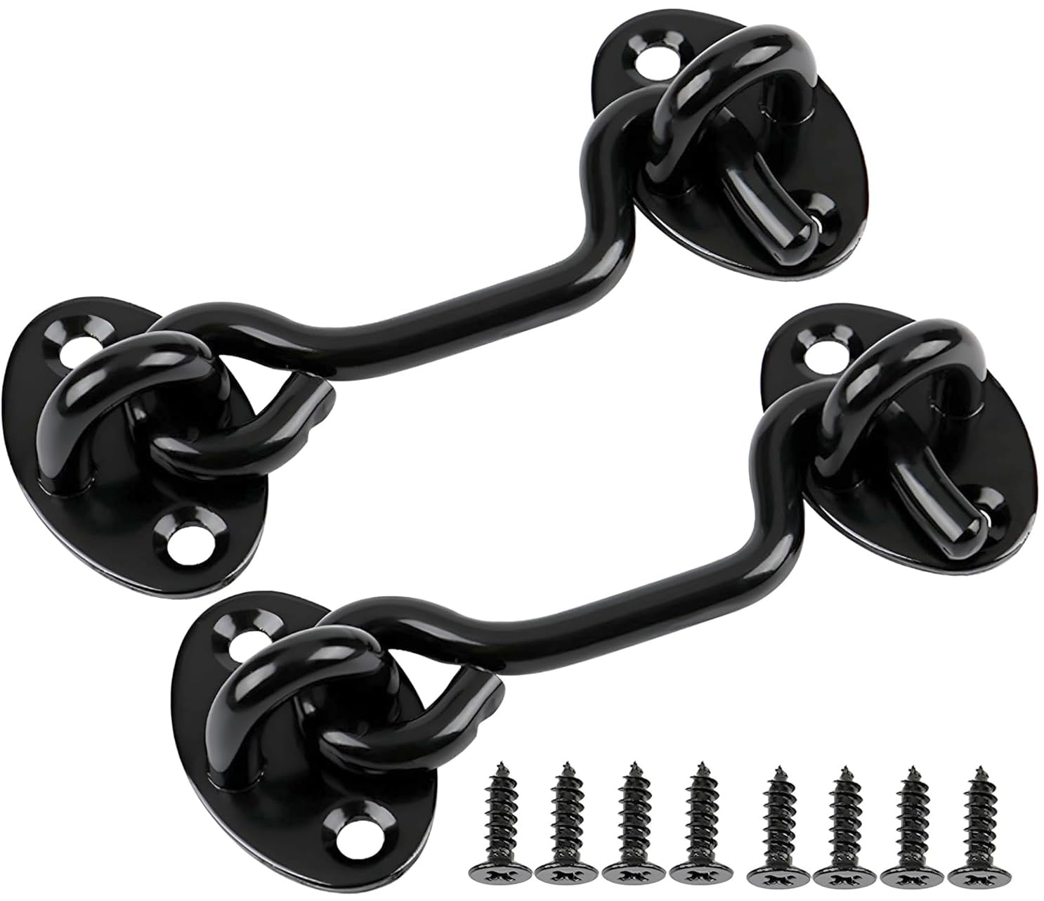 ZiYuya 2PCS Hook and Eye Latch Door Lock, Stainless Steel Gate Cabin Hook, Hook Eye Latch Door Lock Hooks Latches for French Wooden Gate Window Brace Shed Catch Hooks Black 3 Inch