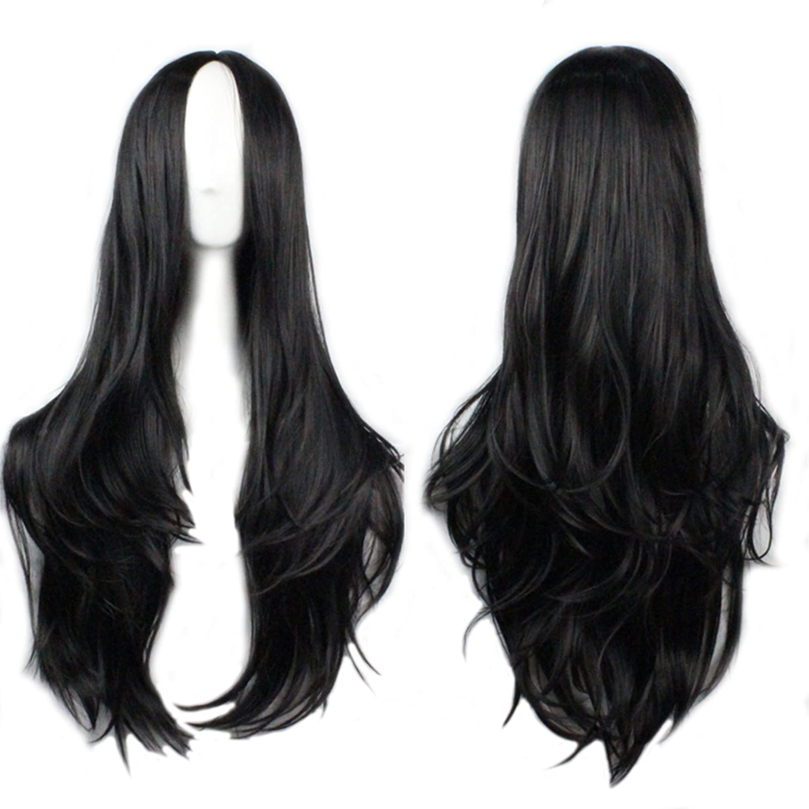 Long Black Wigs for Women Long Curly Synthetic Wigs for Party Cosplay Halloween Anime (C-Black)