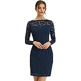 Allegra K Elegant Floral Lace Dress for Women's Business Boat Neck Cocktail Wedding Guest Bodycon Pencil Dress