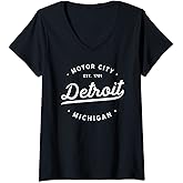 Womens Classic Retro Vintage Detroit Michigan Motor City V-Neck T-Shirt