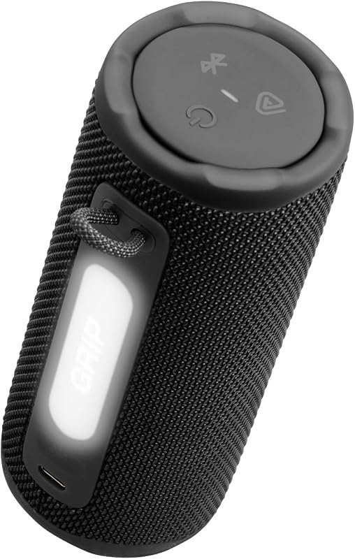 JBLGRIPBLK - Altoparlante portatile con presa intelligente, compatibile con Bluetooth, IP68, antipolvere, impermeabile, luce ambientale, compatibile con app, connessione multi-altoparlante USB-C