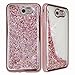 TJS Case for Samsung Galaxy J7 Sky Pro/Galaxy J7 Perx/Galaxy J7 V/Galaxy Halo/Galaxy J7 Prime, [Tempered Glass Screen Protector] Glitter Liquid Chrome Bump Hybrid Shockproof Motion Armor (Pink)
