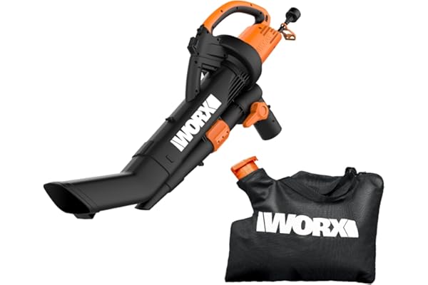WORX WG509 TRIVAC 12 Amp 3-in-One Blower/Mulcher/Vacuum with Metal Impeller, and Collection Bag –