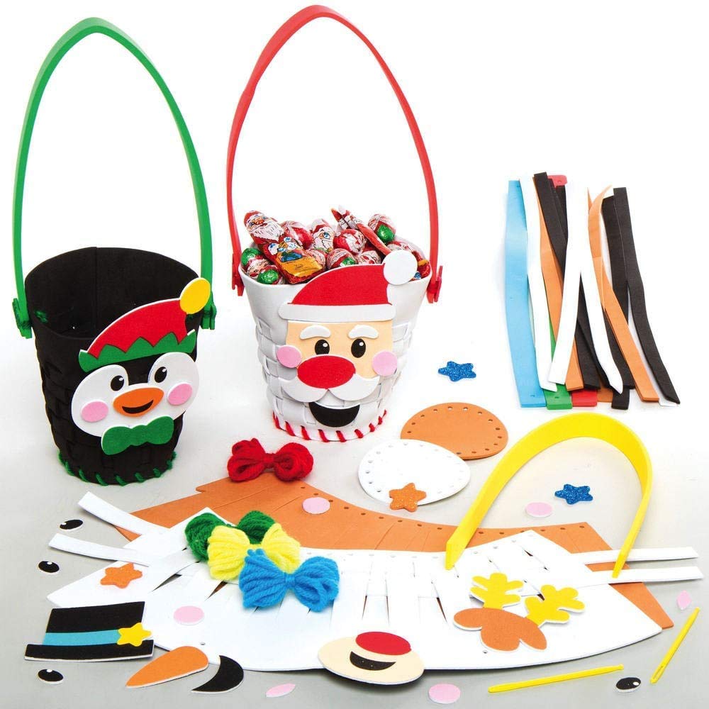 Baker Ross AX480 Christmas Weaving Basket Kits - Pack of 4, Make Your Own Christmas Decorations, Creative Art and Craft Supplies for Kids to Design and Decorate