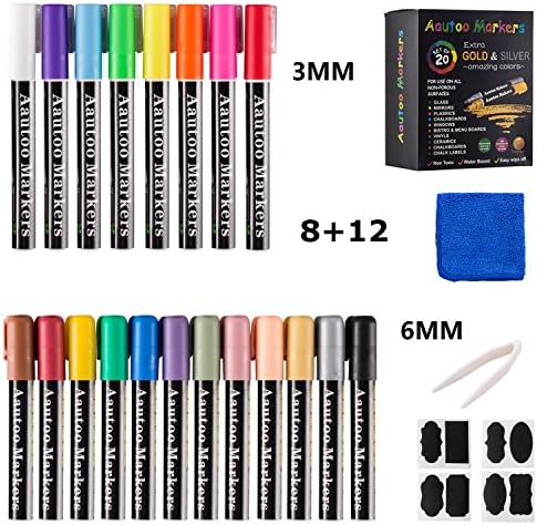Chalk Markers,Dry Erase Chalkboard Markers For Kids Adults Artist 500M Writing 3MM+6MM Reversible Bullet Tip Non-Toxic No Odors 20 Color