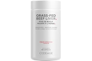 Codeage Grass Fed Beef Liver Supplement - Freeze Dried, Non-Defatted, Desiccated Beef Liver Glandulars Bovine Pills - Liver H