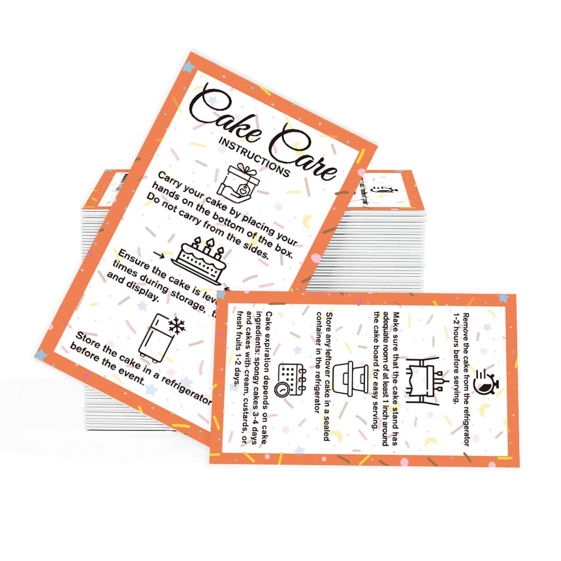 PLIGREAT 60 Pcs Cake Care Instruction Cards - Colorful Ribbons Design for Carrying and Storing Your Cake