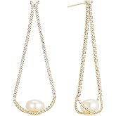 Sylph Pearl Earrings for Women 18K Gold Plated Teardrop Stud Earring 925 Sterling Post Lightweight Bow Pearl Drop Earrings Wedding Stud Jewelry Gifts for Her