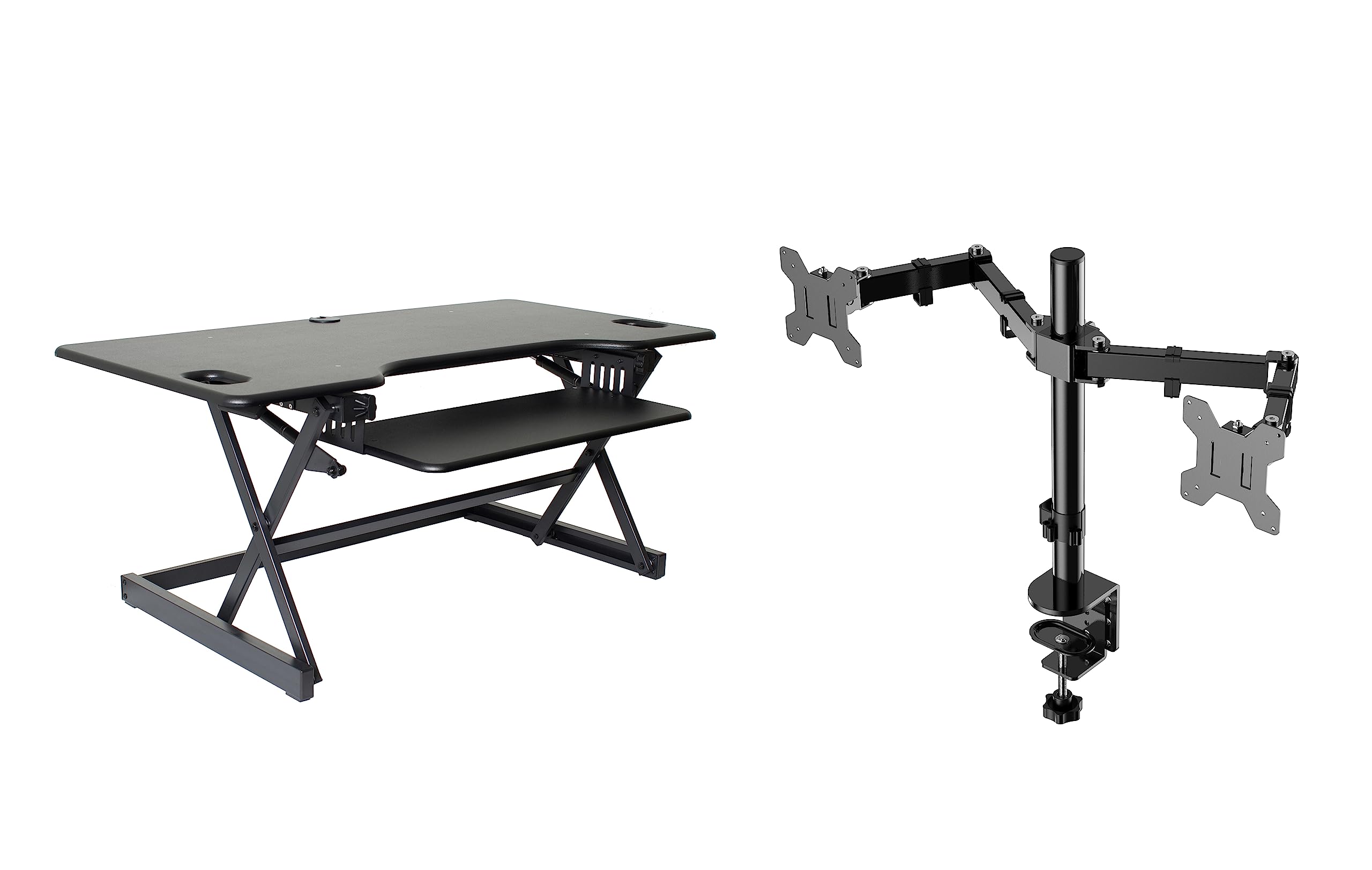 Photo 1 of *** ARM ONLY***Rocelco 46" Large Height Adjustable Standing Desk Converter with Double Monitor Mount Arm BUNDLE - Quick Sit Stand Up Computer Workstation Riser - Retractable Keyboard Tray - Black (R DADRB-46-DM2)