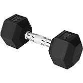 Yes4All Hex Dumbbell, Rubber Coated, Chrome Grip Hand Weight | Hex-Shaped with Ergonomic Chrome Handles Prevent Rolling and Provide a Secure Grip, Suitable for Home Gyms
