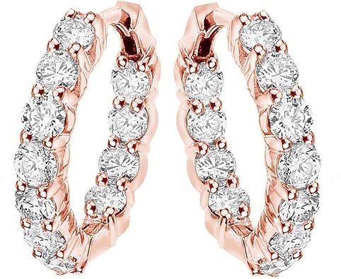 4.50 CT TW Large Diamond Inside/Outside Hoop Earrings in 14k Rose Gold