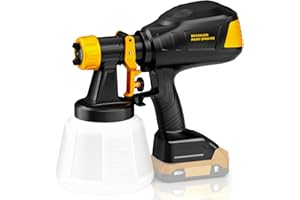 IEBUDA Brushless Cordless Paint Sprayer for Dewalt 20V MAX Battery, 190 Din/s Max Viscosity HVLP Paint Sprayer with 1200ML Container 4 Nozzles and 3 Patterns for House Painting. Orange (Battery Not Included)