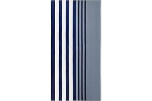 cabanana Large Beach Towel Oversized - Cotton Velour 35 x 70 Inch Blue Grey Striped Terry Pool Towel, Cabana Soft Swimming Towel for Adults Women Men (Navy Grey)