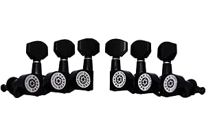 Eddaray Guitar Machine Heads (3R + 3L) – 1:15 Gear Ratio Sealed Tuning Key Pegs Tuners Set with Hexagonal Shaped Knob Replacement, (E-1001, Black)